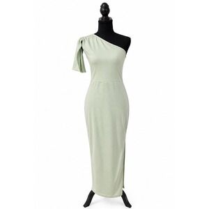 PrettyLittleThing Sage Green One Shoulder Midi Bodycon Dress Size 12